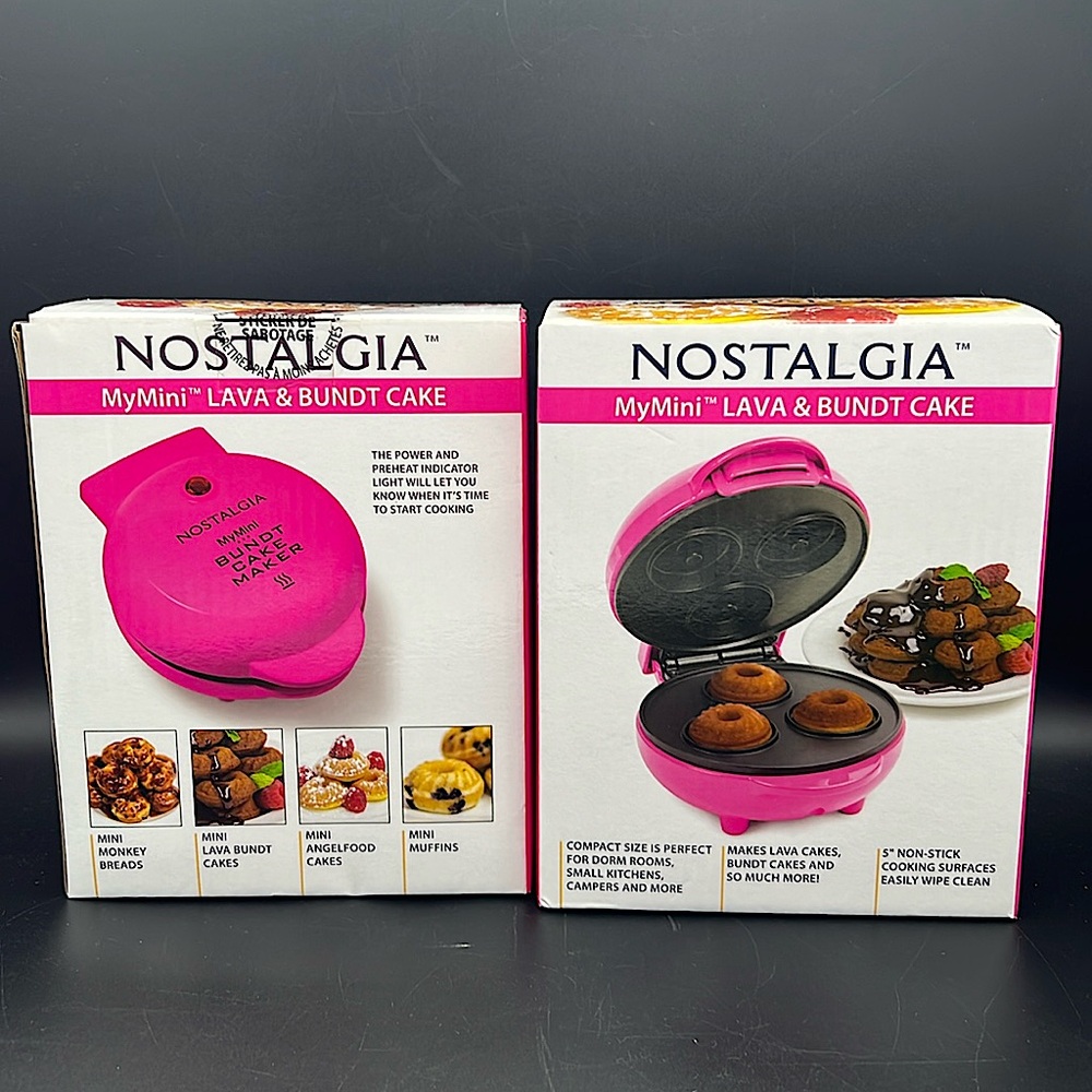NEW Nostalgia MyMini Lava Bundt Cake Maker Mini Countertop Baker Electric Pink